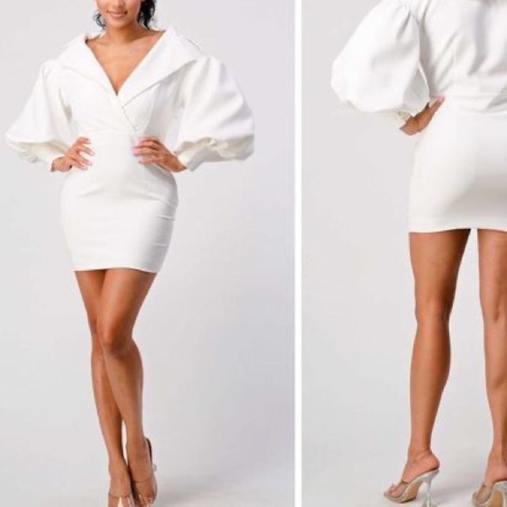 White Wide Shoulder V Neck Comfy Dress